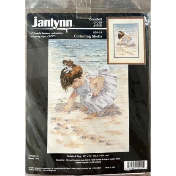 Cross Stitch Kit Janlynn COLLECTING SHELLS #29-19 Counted 12X16 1996 USA Vintage - Picture 8 of 8